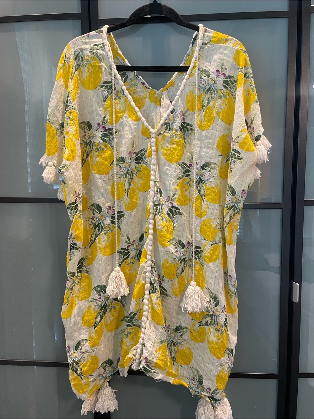 Anthropology Z&L Yellow Lemon-Print Tassel Swim Coverup